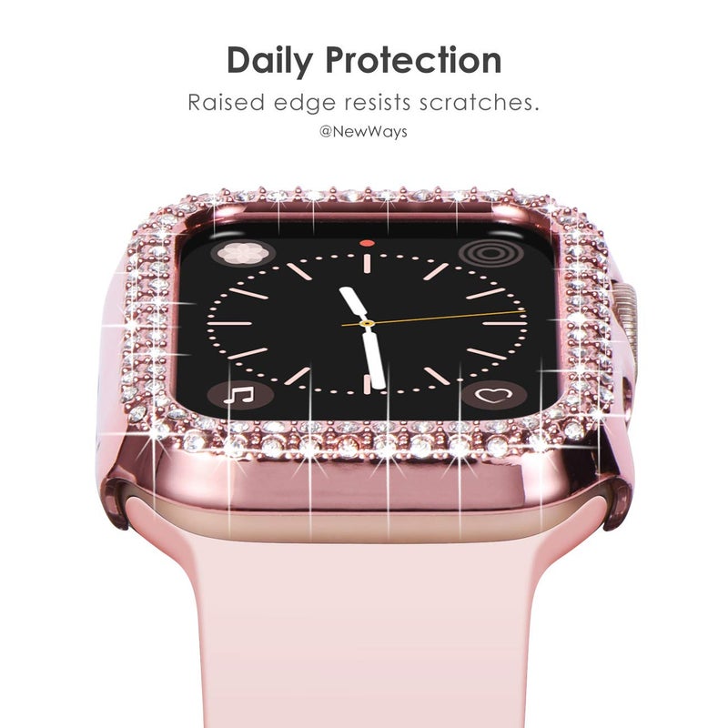 NewWays 2-Pack Bling Compatible for Apple Watch Cases 38mm Series 3 2 1, Protective Bumper for iWatch Series 1/2/3 (38mm, Pink/Clear) - Image 3